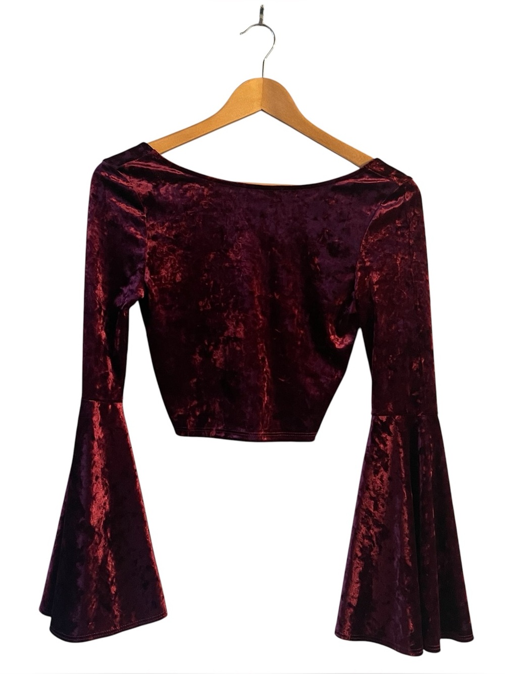 K Too Boutique Velour Cropped Burgundy Bell Sleeve Goth Blouse Small NWT
